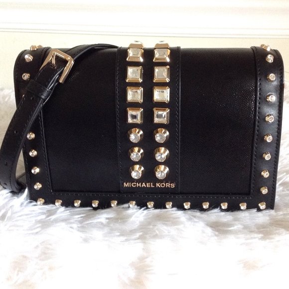 Michael Kors Handbags - Michael Kors JetSet Studded Saffiano Crossbody Bag